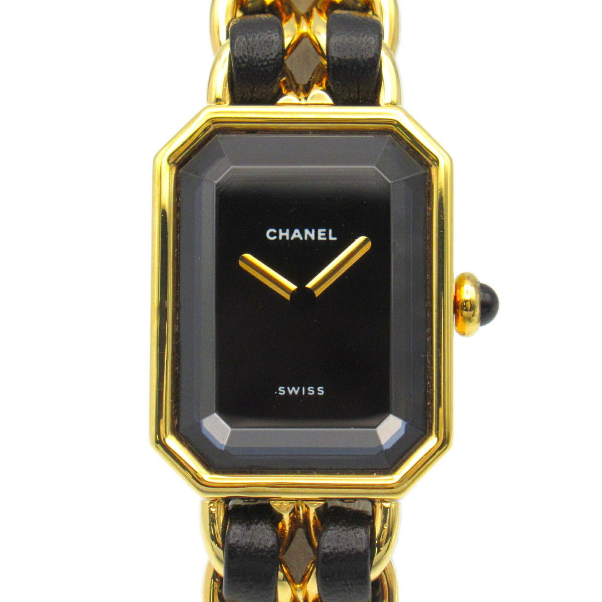 Pre-Owned CHANEL Premiere S Watch GP (Gold Plated) Leather Ladies Black H0001
