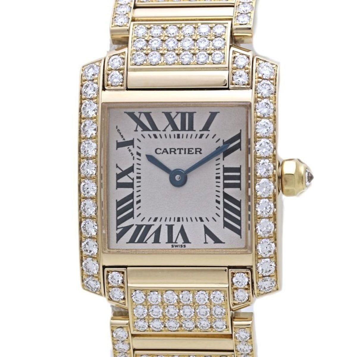 Pre-Owned CARTIER Tank Fran?aise SM WE1001RD Women's Watch with Diamond Bezel and Bracelet, 18K Yellow Gold, 40098