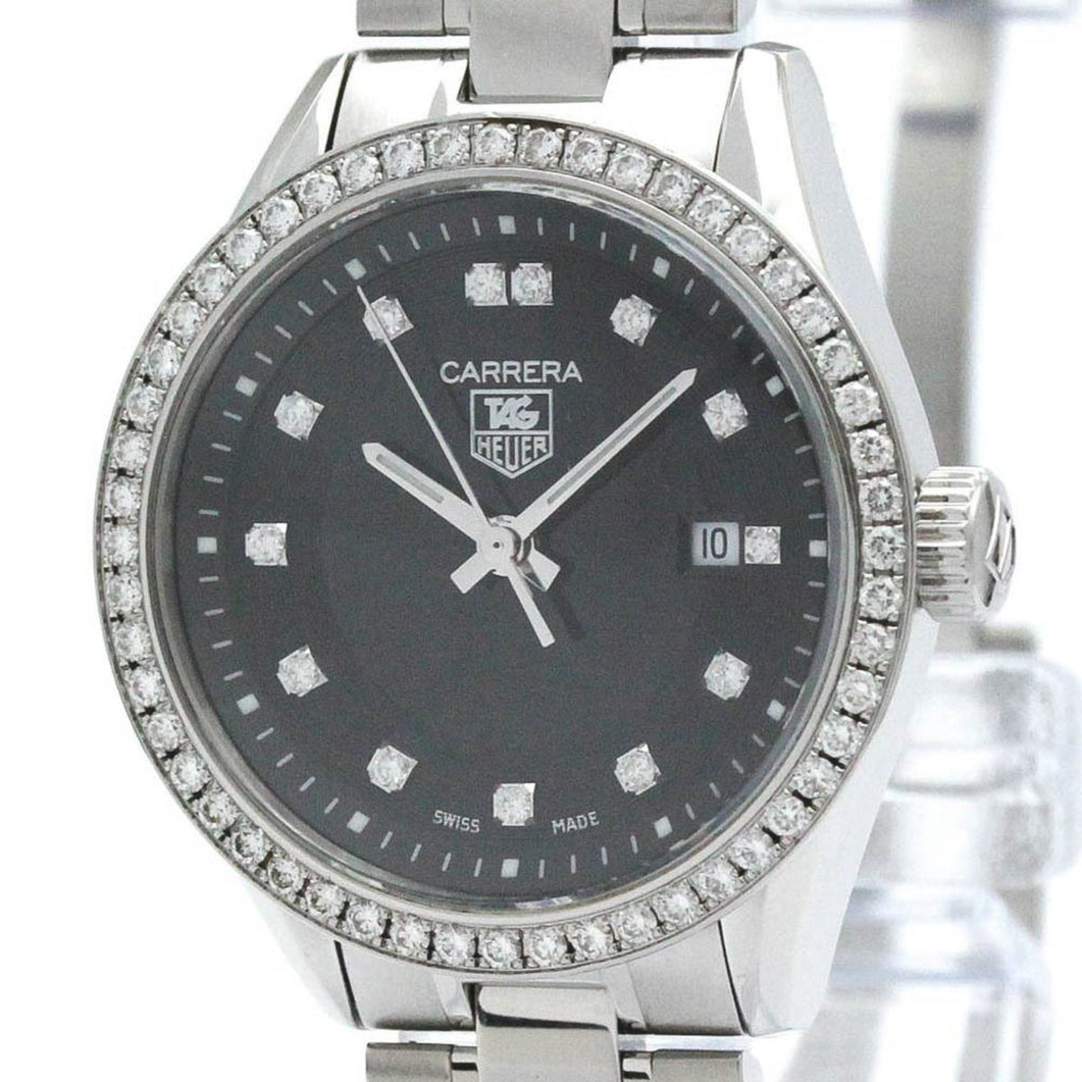 Montre TAG HEUER Carrera d'occasion en acier inoxydable et diamants pour femme, modèle WV1412 poli 