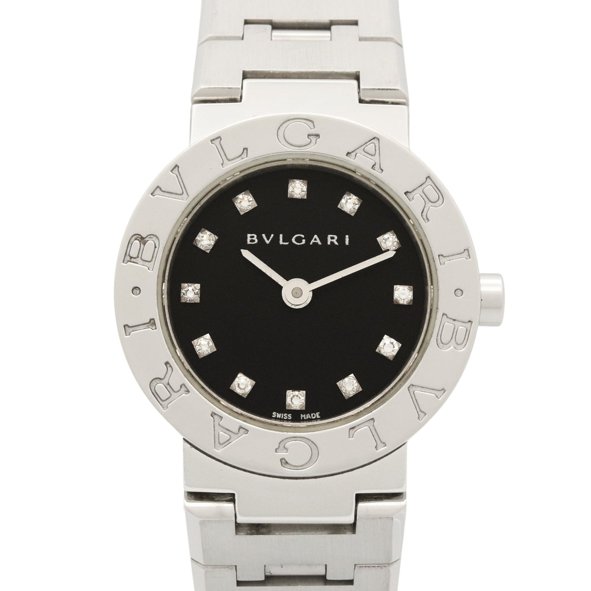 Pre-Owned BVLGARI Bulgari 12-Diamond Watch Stainless Steel Diamond Ladies Black BB23SS
