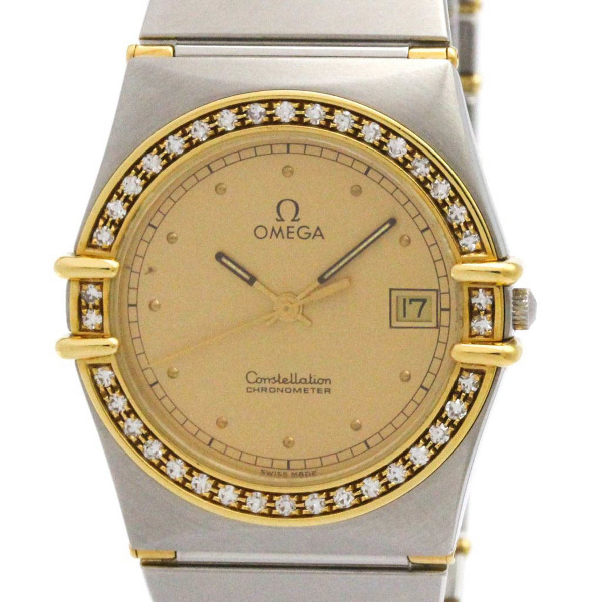 Pre-Owned OMEGA Constellation Diamond 18K Gold Steel Mens Watch 498.0876 Polished