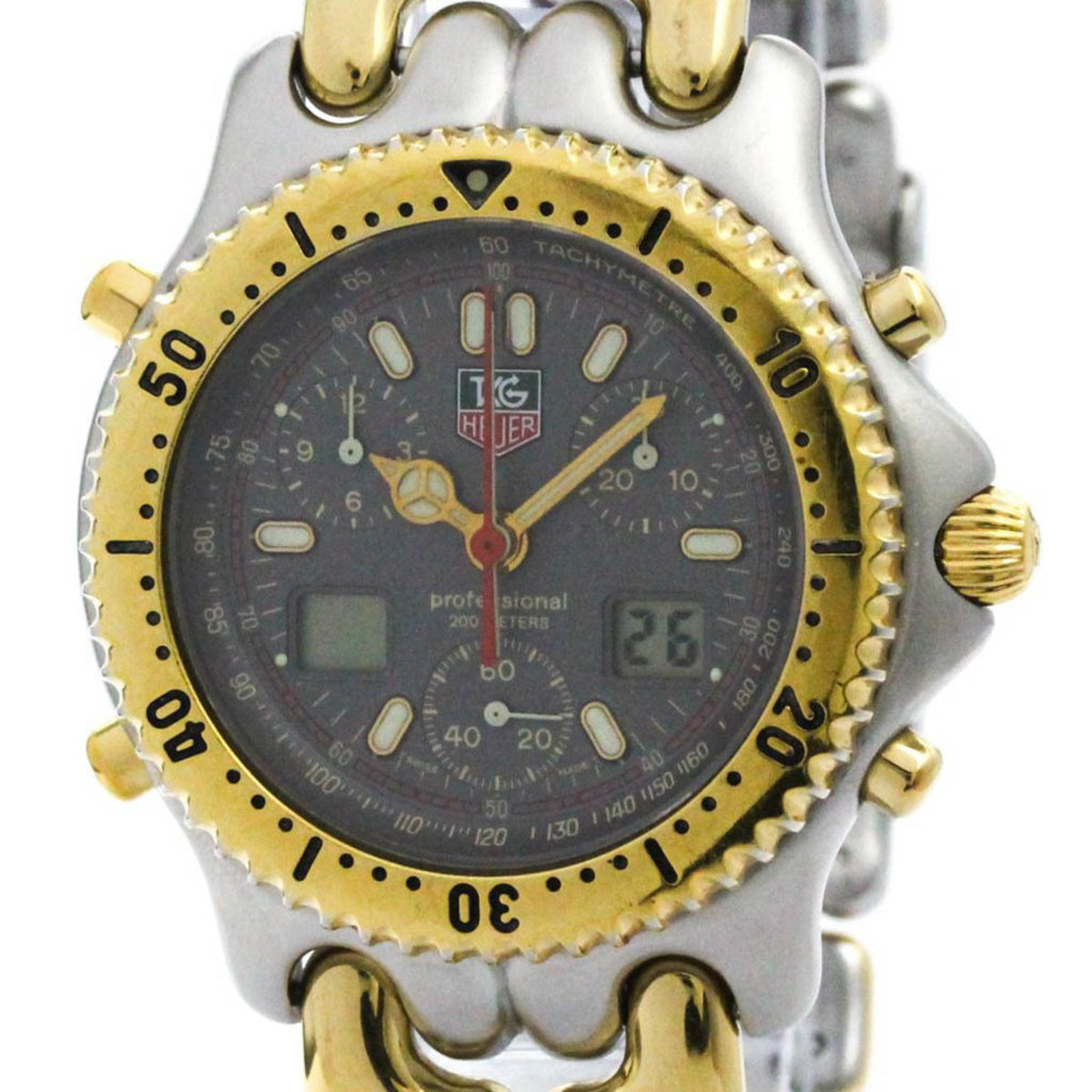 Pre-Owned Polished TAG HEUER Sel Chronograph Gold Plated Steel Mens Watch CG1122 BF572213