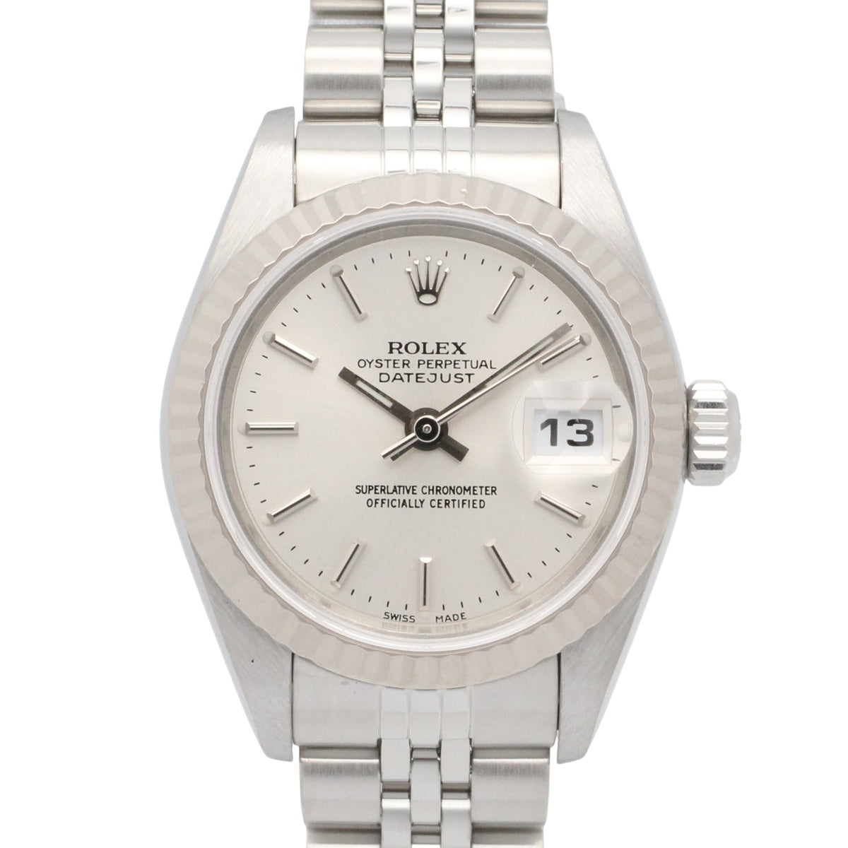 Pre-Owned Rolex Datejust P-series watch, 18K white gold (WG) stainless steel, ladies', silver-tone bar casing, 79174.