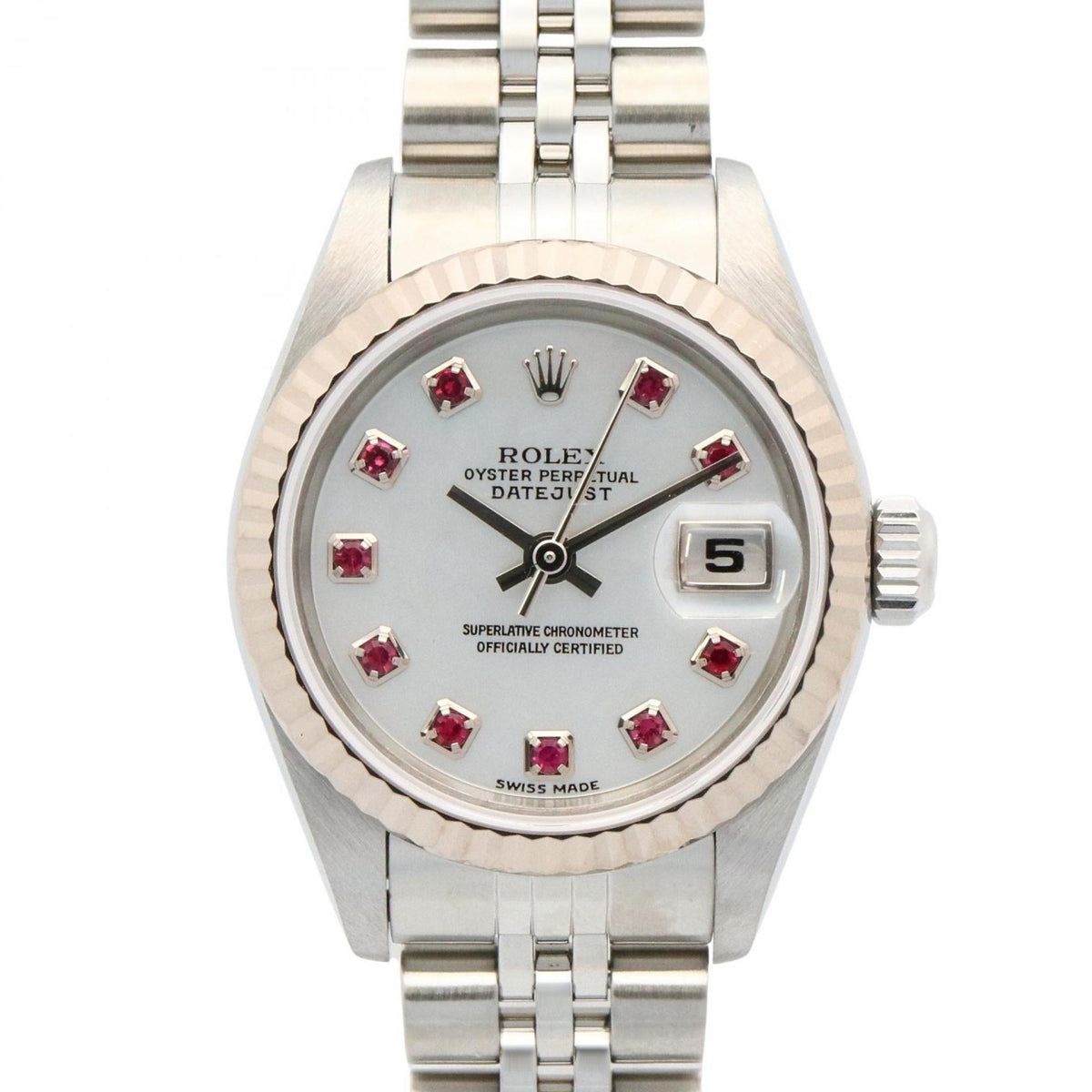 Pre-Owned Rolex Datejust 10-Piece Ruby Y Series Watch, 18K White Gold (White Gold) Stainless Steel, Ruby, Women's, Silver, 79174NGR