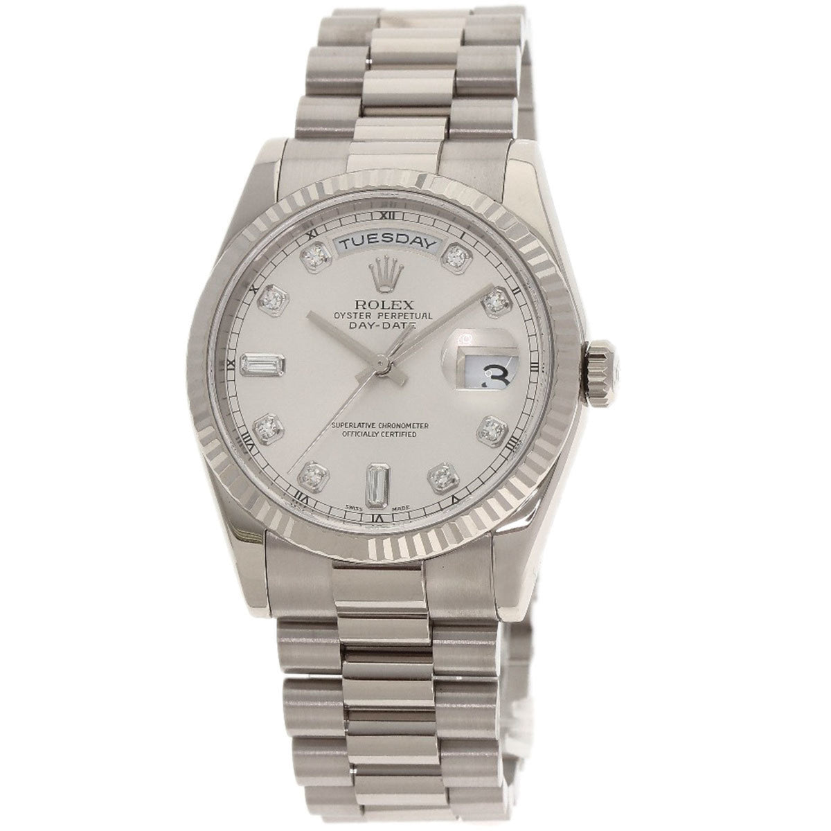 Pre-Owned Rolex 118239A Day-Date 10-Piece Diamond Watch in 18K White Gold/18KWG Men's