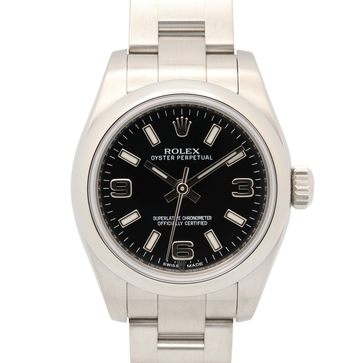 Pre-Owned Rolex Oyster Perpetual Random Serial Number Watch, Stainless Steel, Ladies, Black, 369 Dial, 176200