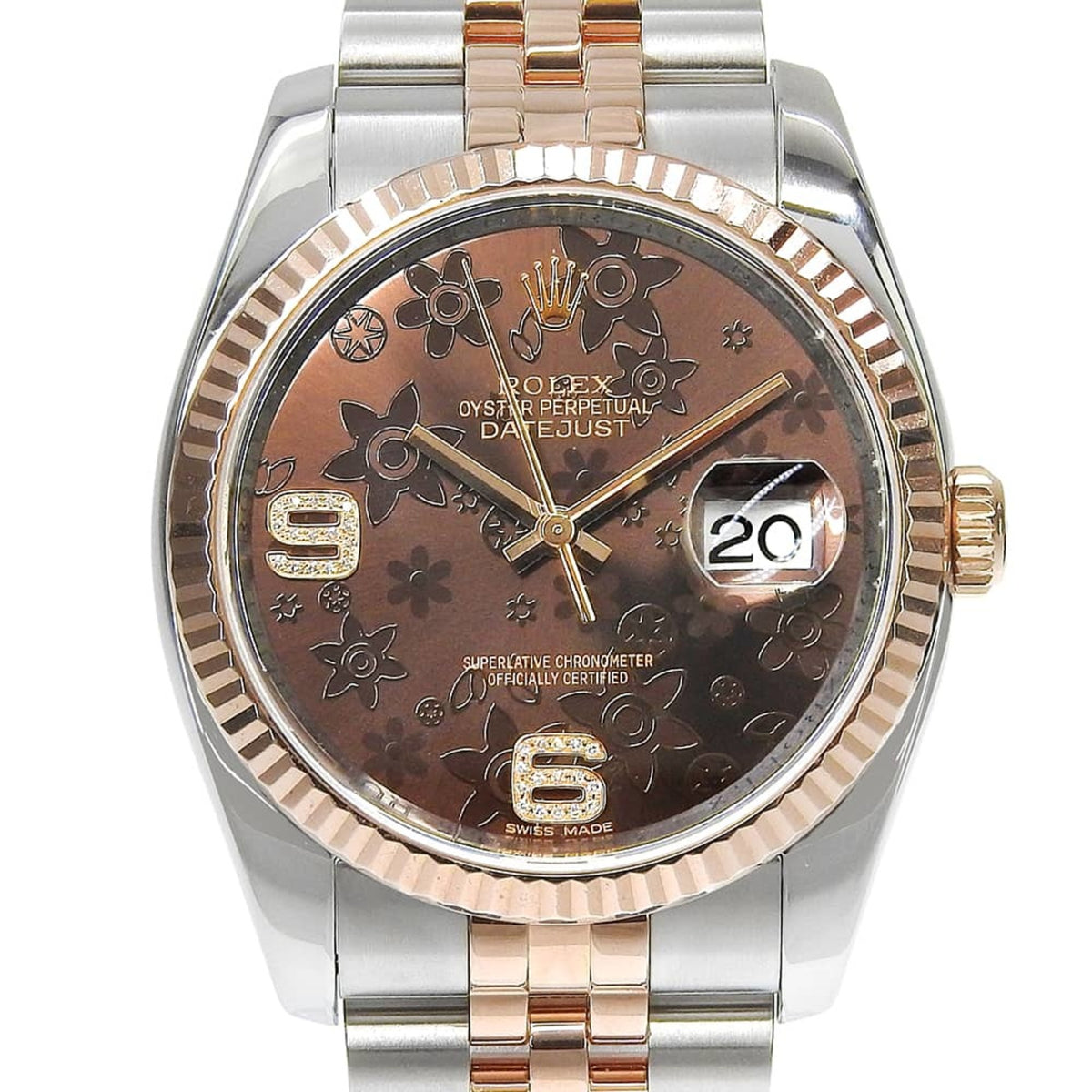 Pre-Owned Rolex Datejust 36 Two-Tone 116231 Random Serial Number Chocolate Flower 2026/04 Overhauled