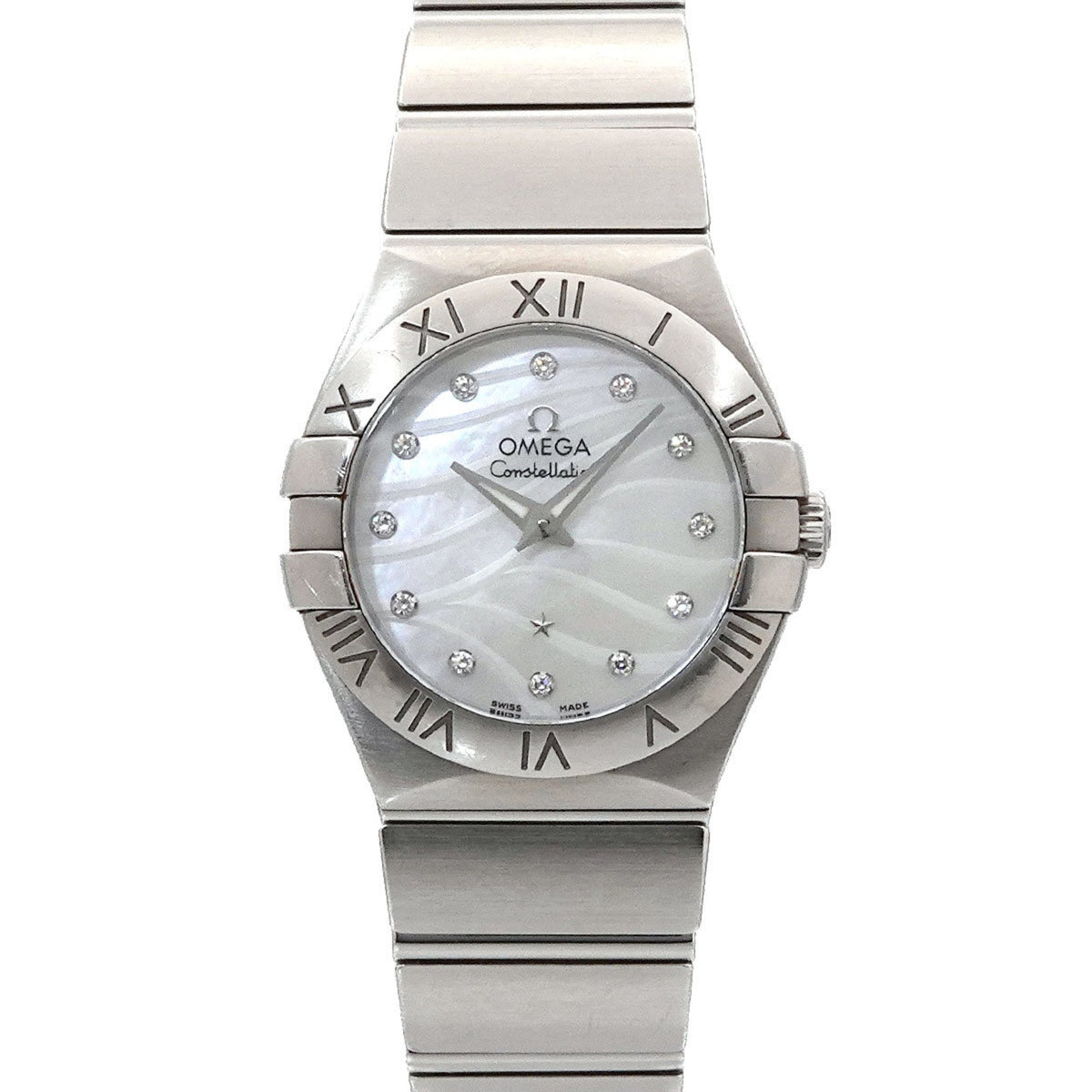 Pre-Owned OMEGA Constellation Plume 123 10 24 60 55 003 Women's Watch White Shell 12P Diamond Quartz