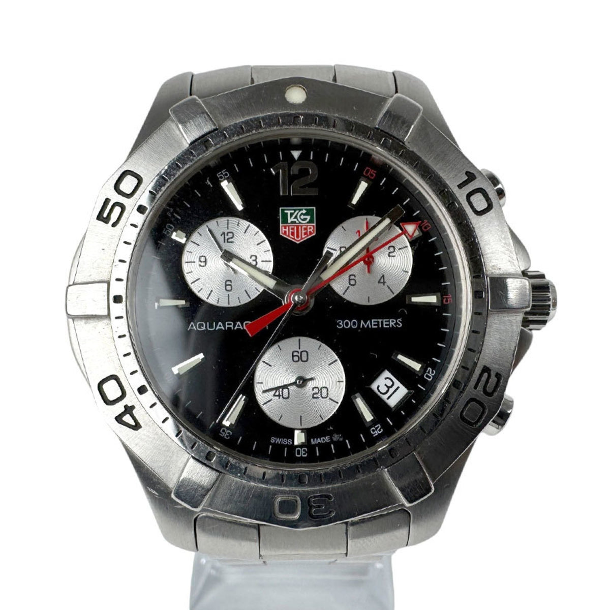Pre-Owned TAG HEUER Aquaracer Stainless Steel Silver x Black Men's Watch CAF1110.BA0804 Quartz
