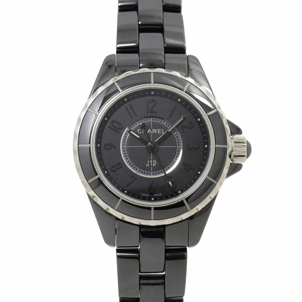 Montre Chanel J12 d'occasion pour femme, cadran noir intense, 29 mm, H4196, céramique, quartz 