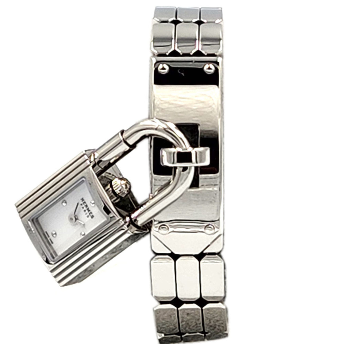 Montre Hermes Kelly KE4.110 d'occasion, cadran blanc, acier inoxydable, bracelet pour femme, pendentif, quartz, argent 