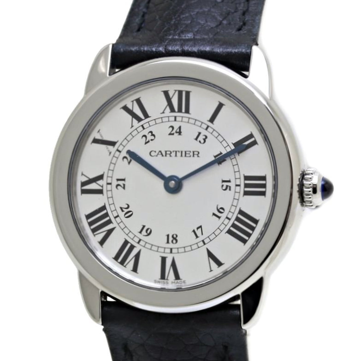Montre d'occasion CARTIER Rondo Solo SM WSRN0019 en acier inoxydable et cuir pour femme 39868 