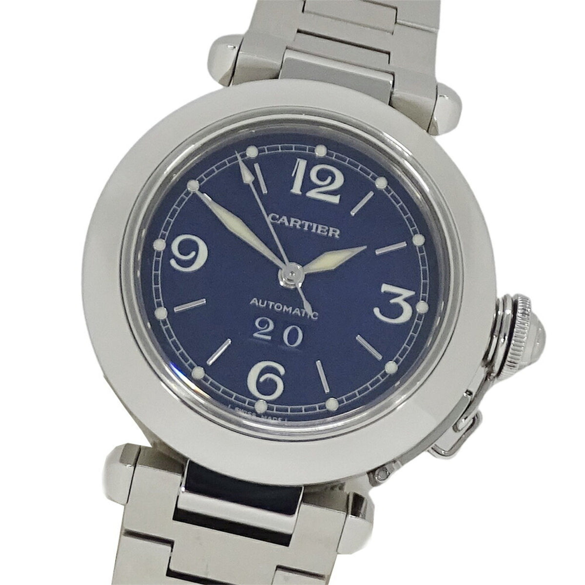 Pre-Owned Cartier Pasha C Boys' Watch, Big Date, Automatic, Stainless Steel, W31047M7, Silver and Navy, Round, Polished