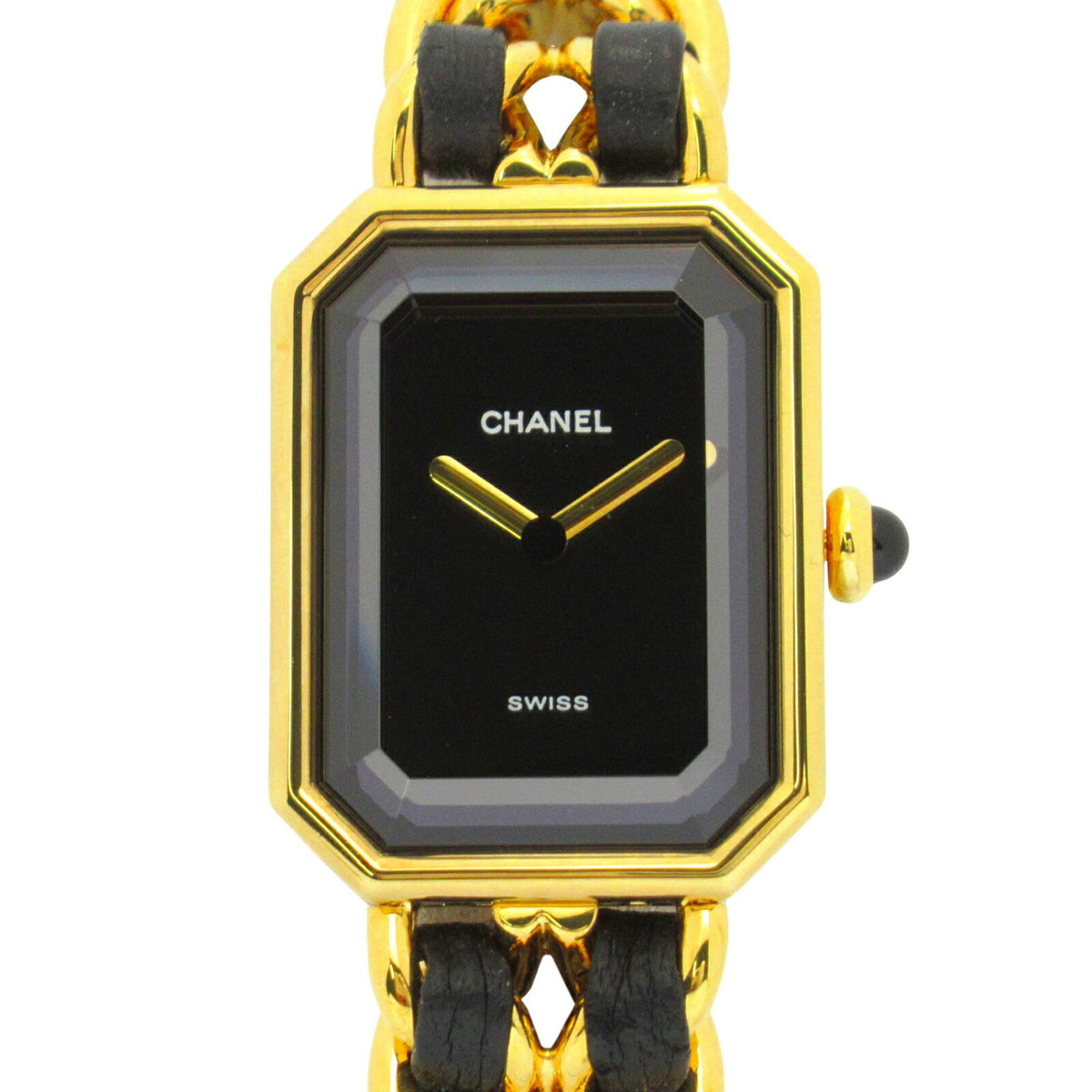Pre-Owned CHANEL Premiere M Watch GP (Gold Plated) Leather Ladies Black H0001