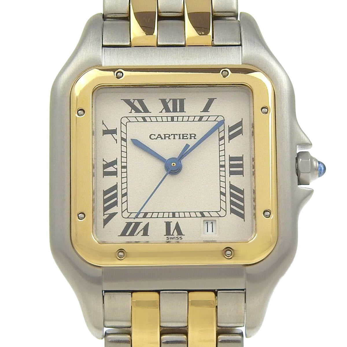 Pre-Owned Like new Cartier Panth?re MM 2-Row Two-Tone Date Watch W25028B6 Cream Dial Stainless Steel 18K Yellow Gold Quartz Movement 26mm Boys