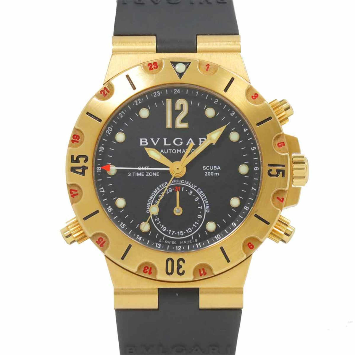 Montre homme BVLGARI Diagono Scuba GMT SD38GGMT d'occasion, date, noir, or jaune, remontage automatique 