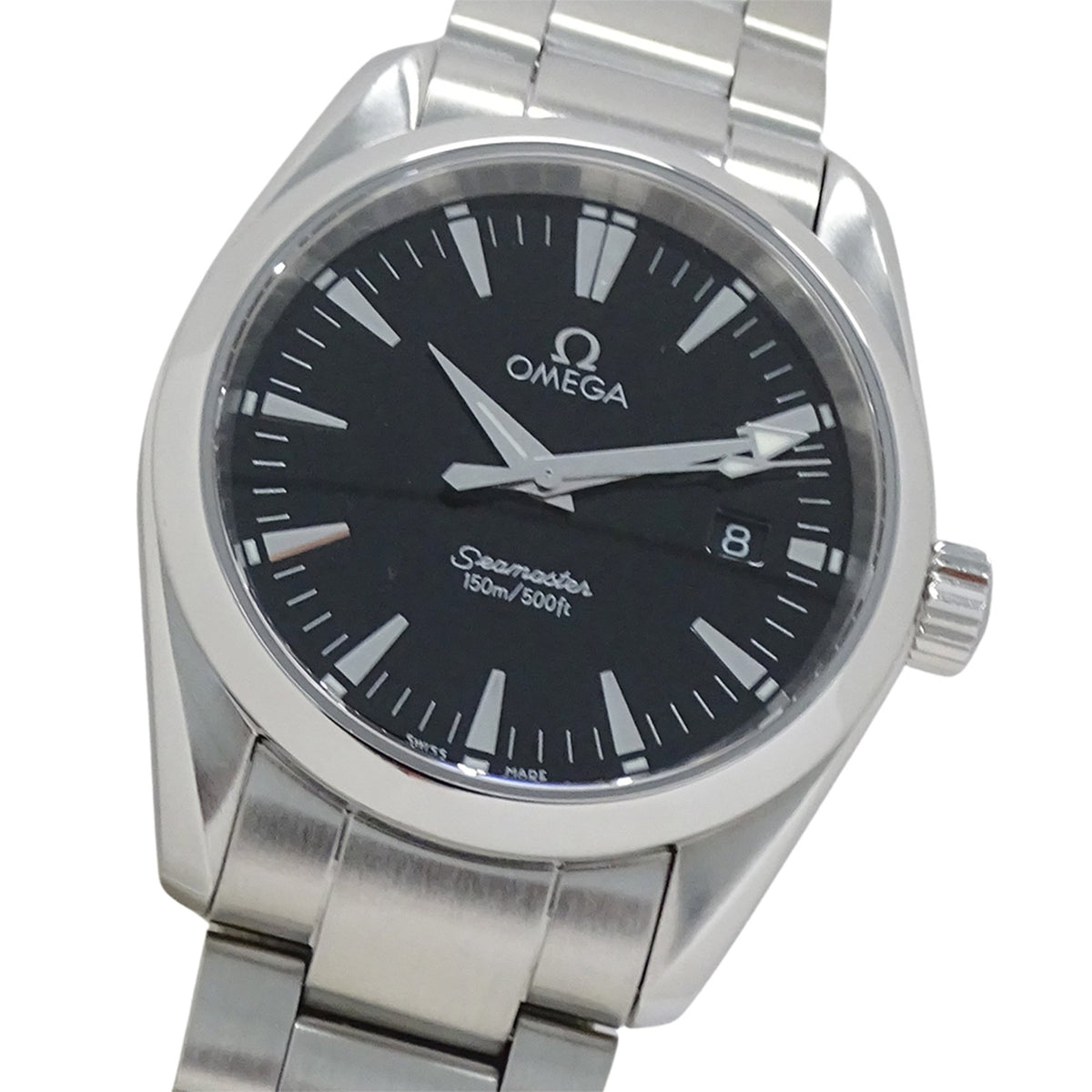 Pre-Owned OMEGA Seamaster Aqua Terra 2518.50 Boys' Brand Watch Date Quartz QZ Stainless Steel SS Silver Black Polished