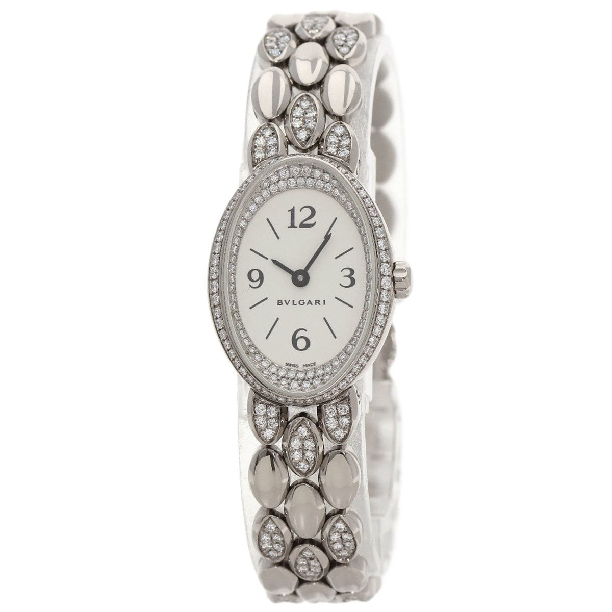 Pre-Owned Bvlgari 0VW27G Oval Diamond Watch with Bezel and Strap, 18K White Gold/18KWG, Women's