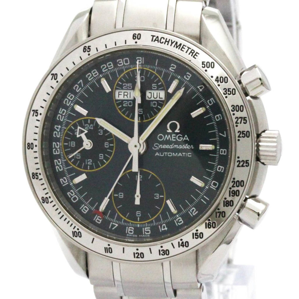 Pre-Owned OMEGA Speedmaster Triple Date Steel Automatic Watch 3523.80 Polished