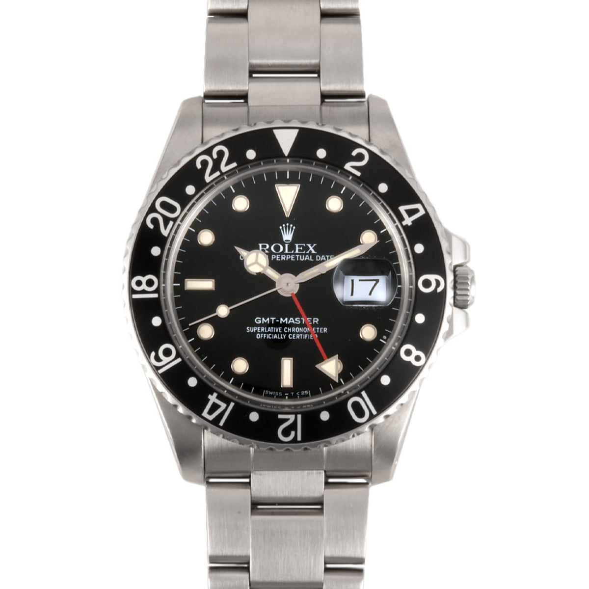 Pre-Owned Rolex ROLEX 16750 GMT Master R Series Automatic Watch Black Dial Stainless Steel Bezel Men's