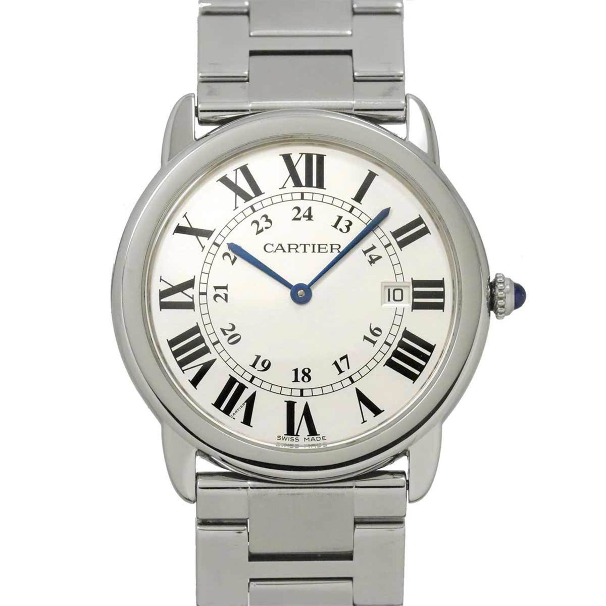 Pre-Owned Cartier Ronde Solo LM W6701005 Men's Watch with Date, Silver Quartz Movement
