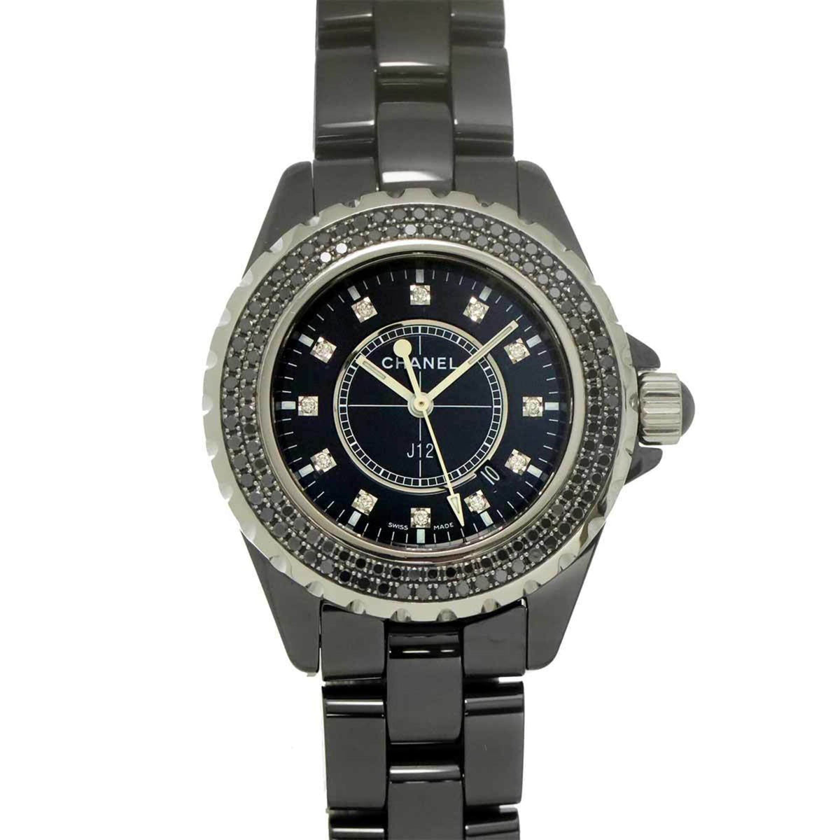 Pre-Owned Chanel J12 33mm H2082 Women's Watch, Black Diamond Bezel, Date Display, Ceramic Quartz Watch