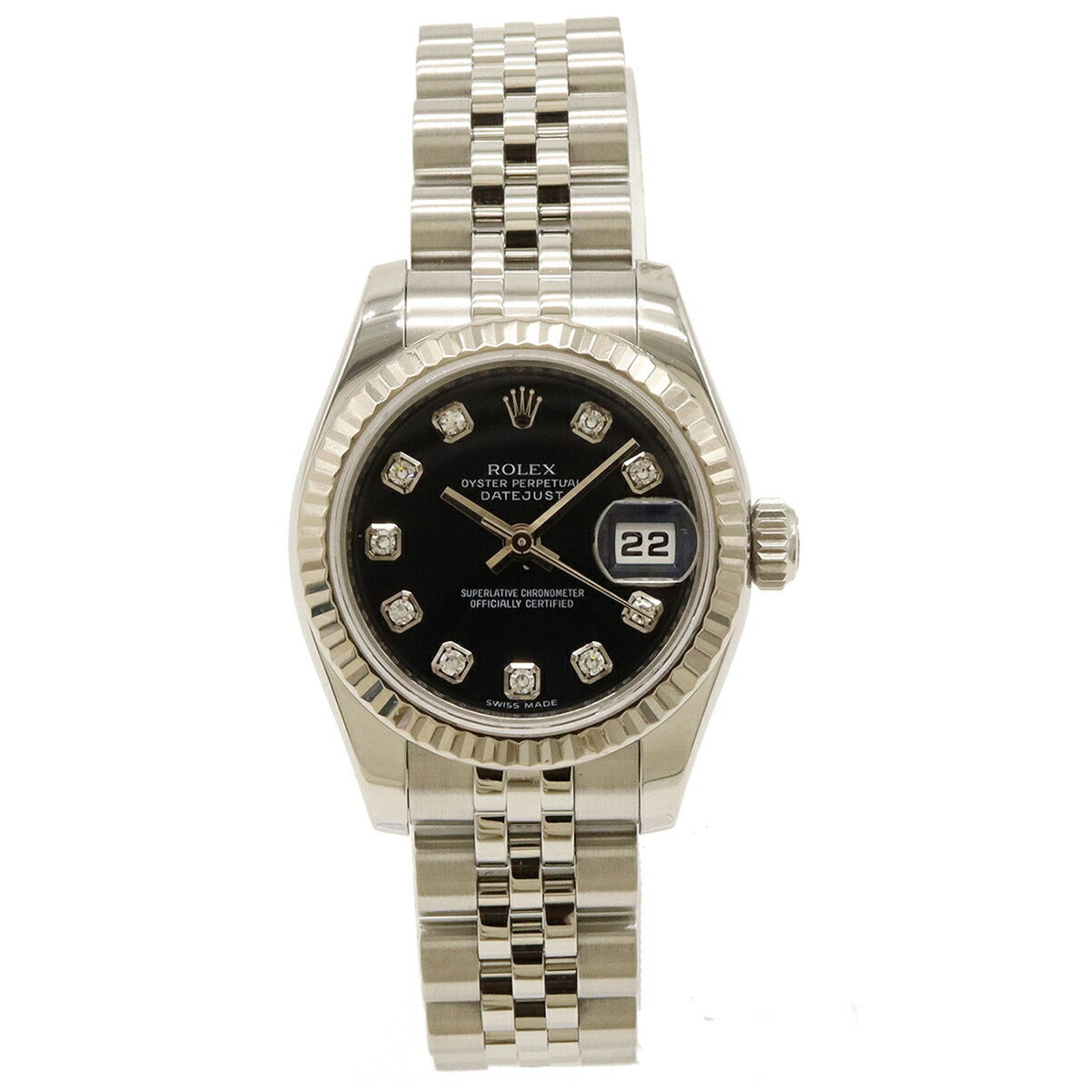 Pre-Owned ROLEX Rolex Datejust Roulette Random Product Number Black Dial K18WG SS 10P Diamond Ladies Automatic Watch 179174G