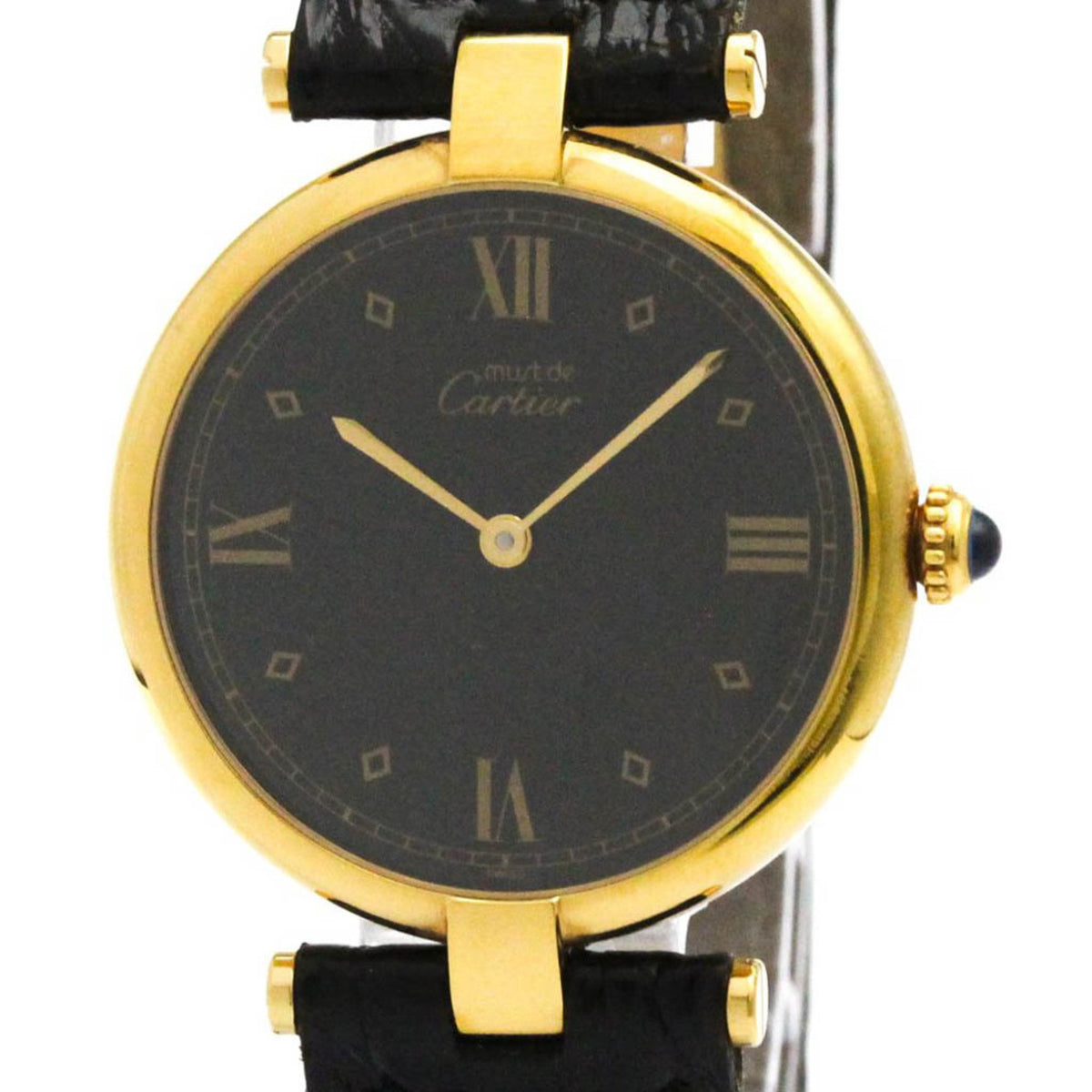 Pre-Owned CARTIER Must Vendome Gold Plated Leather Quartz Unisex Watch 590003