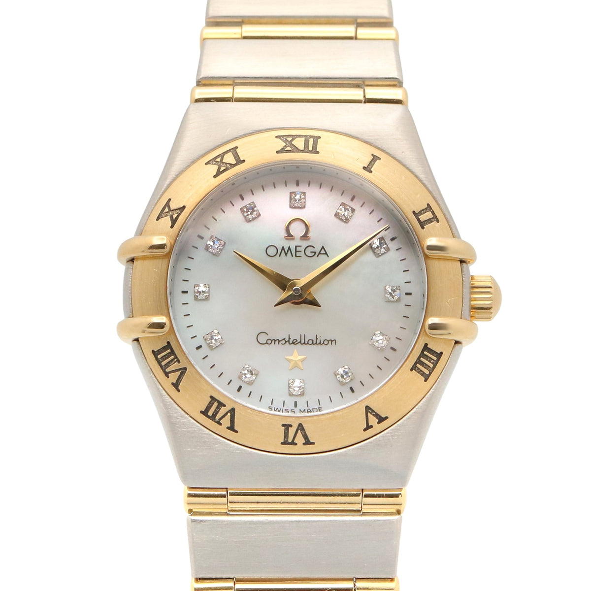 Pre-Owned Omega Constellation Mini 12-Diamond Watch, 18K Yellow Gold Stainless Steel, Diamond, Ladies', White/White Mother-of-Pearl, 1262.75