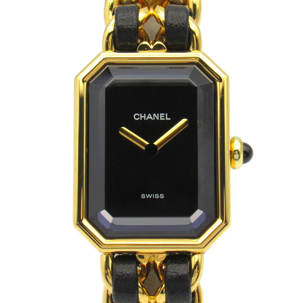 Montre CHANEL Premiere S GP d'occasion (plaquée or) en cuir noir pour femme H0001 
