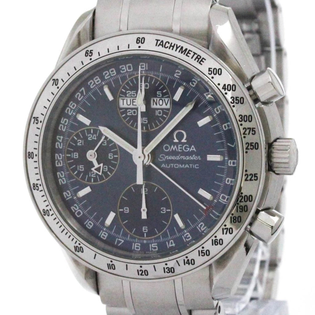 Pre-Owned OMEGA Speedmaster Triple Date Steel Automatic Watch 3523.80 Polished
