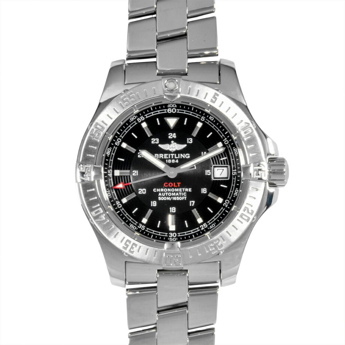 Pre-Owned Breitling BREITLING A17380 Colt Automatic Watch Black Dial SS Date Men's