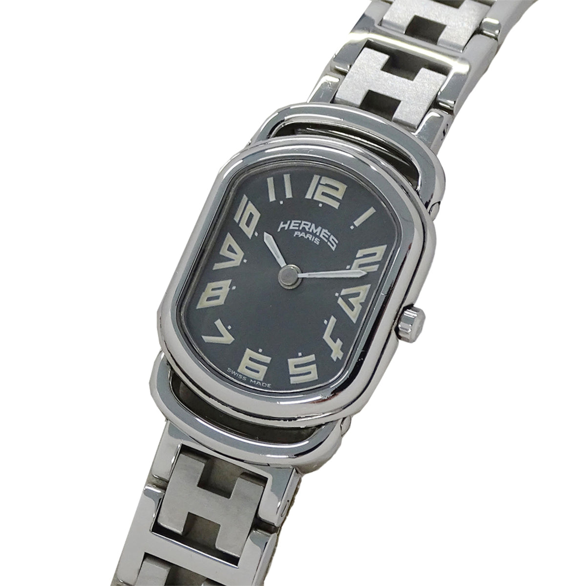 Pre-Owned Herm?s Rally Quartz QZ Stainless Steel Watch, RA1.210, Silver Gray, Polished