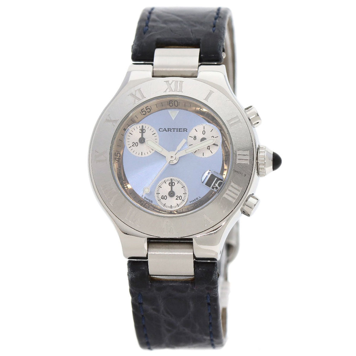 Pre-Owned Cartier W1020013 Chronoscuff SM Watch Stainless Steel Leather Ladies