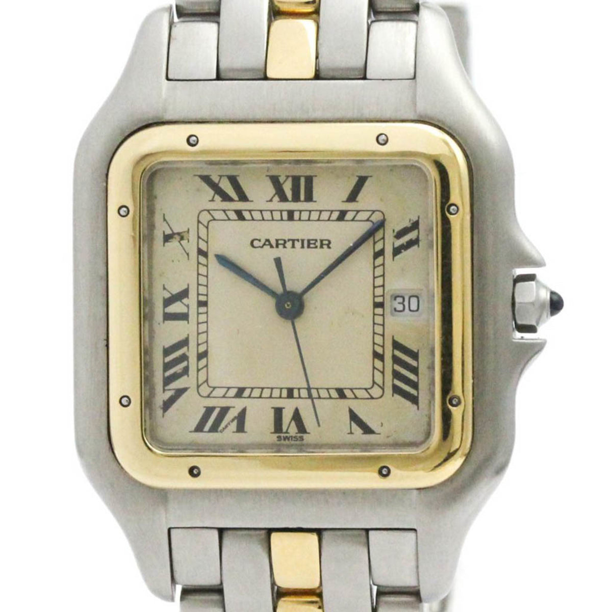 Pre-Owned Polished CARTIER Panthere 1 Row 18K Gold Steel Quartz Mens Watch BF576056