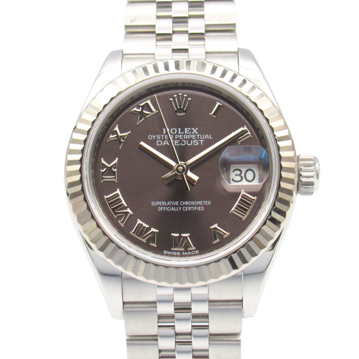 Montre-bracelet Rolex Datejust Random Number d'occasion K18WG (or blanc) en acier inoxydable pour femme, grise GL RO 279174 