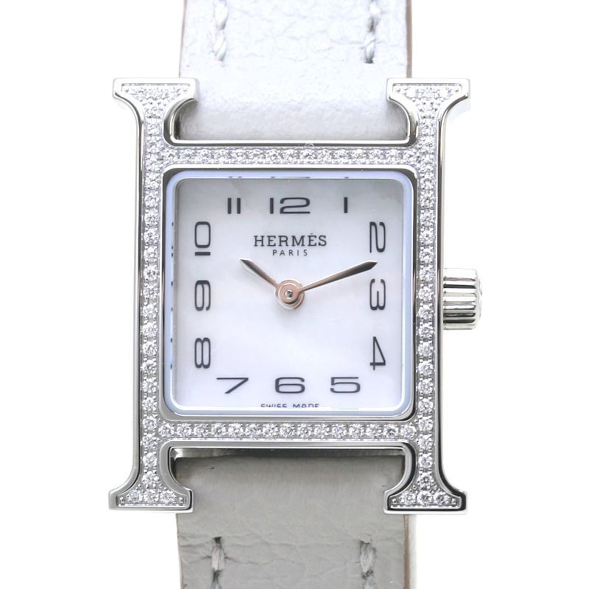 Pre-Owned HERMES H Watch Mini Bezel Diamond HH1.131.286 W05500WW00 Stainless Steel x Chevre Ladies 39866 Wristwatch