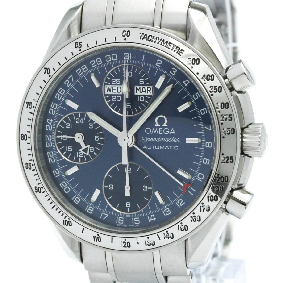 Pre-Owned OMEGA Speedmaster Triple Date Steel Automatic Watch 3523.80 Polished