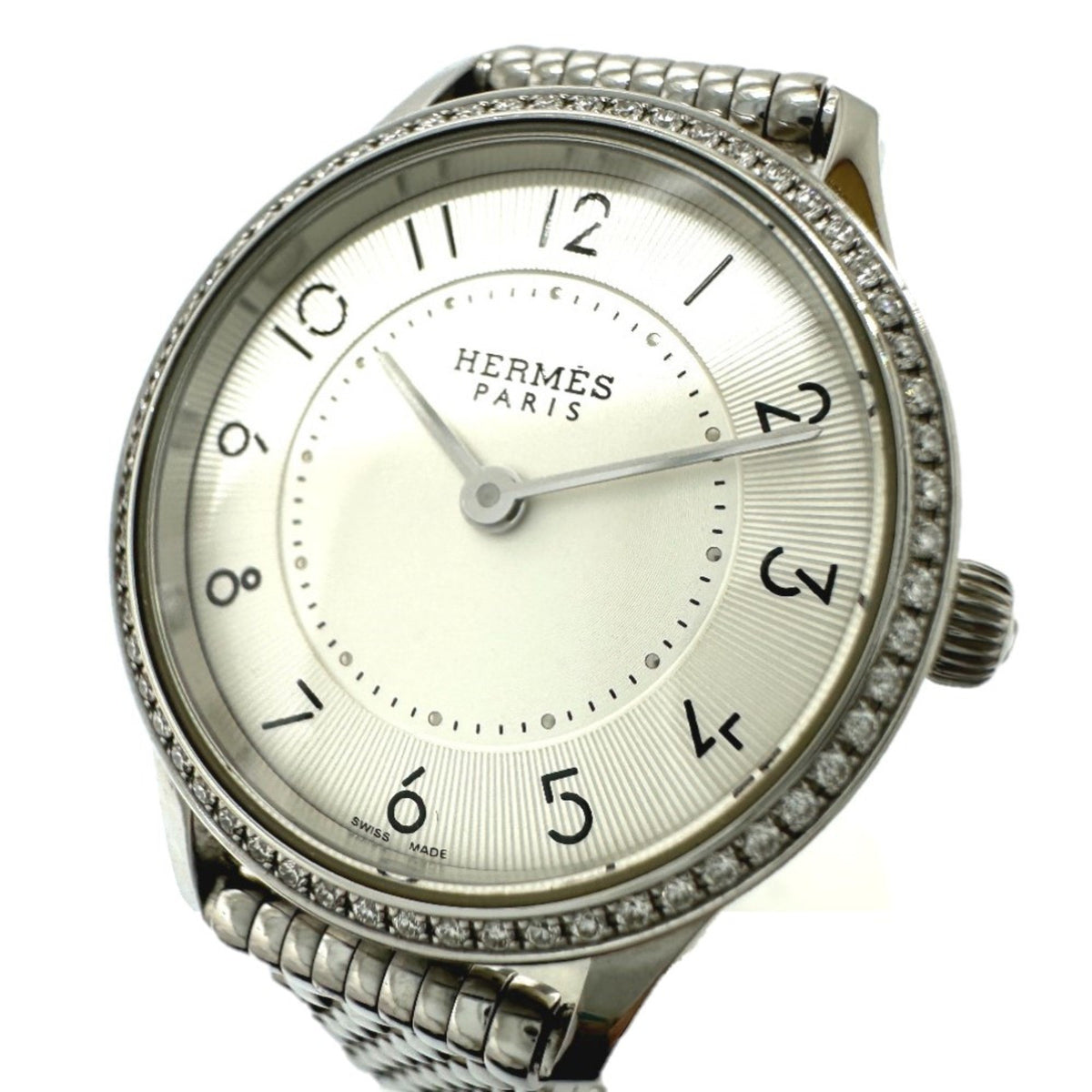 Pre-Owned Hermes CA2.130 Diamond Bezel Quartz Wristwatch Silver