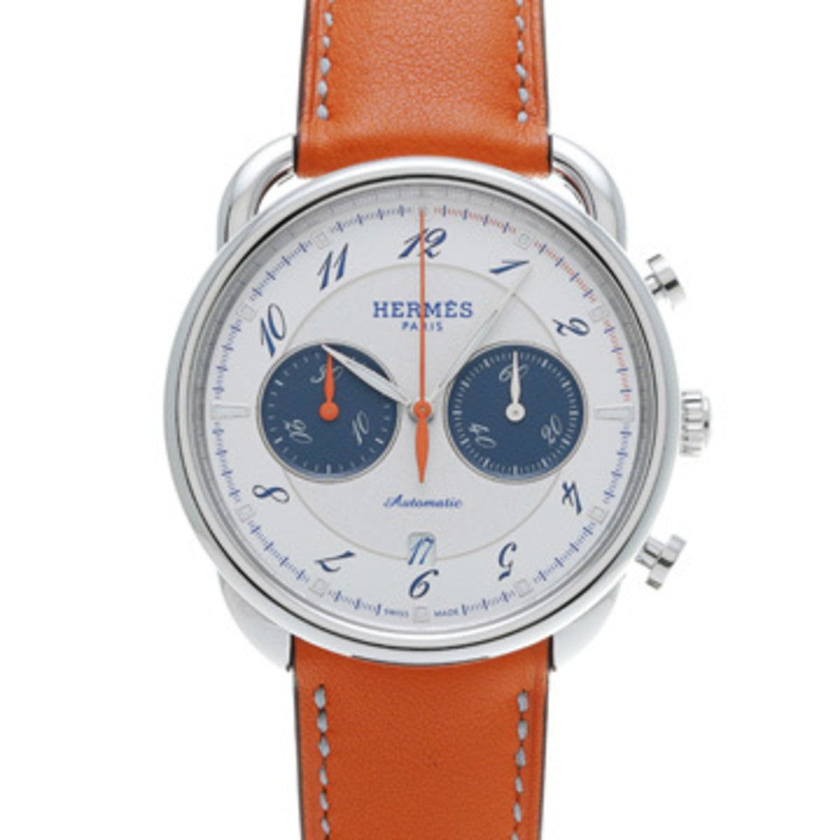 Pre-Owned Hermes Arceau Chronograph AR15.910 Silver White Men's Watch Automatic