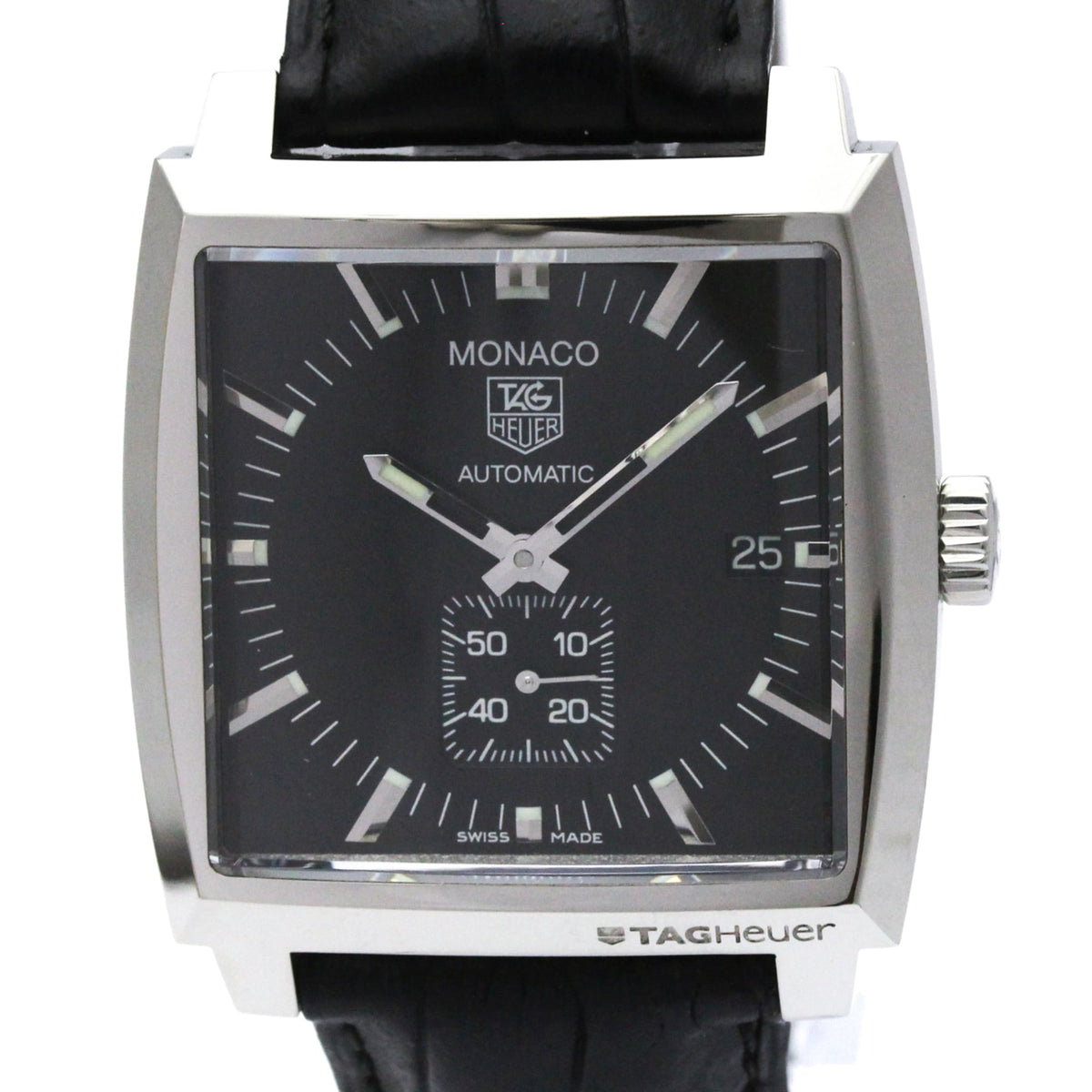 Pre-Owned TAG Heuer Monaco Steel Leather Automatic Mens Watch WW2110 Polished