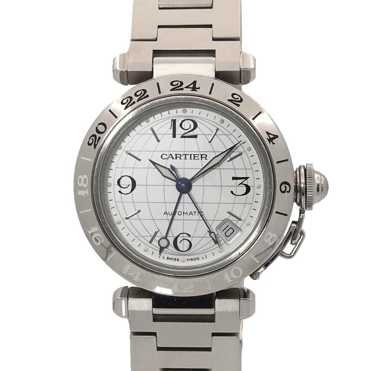 Pre-Owned Cartier Pasha C Meridian GMT W31078M7 Boys' Watch with Date Display, Silver, Automatic Movement