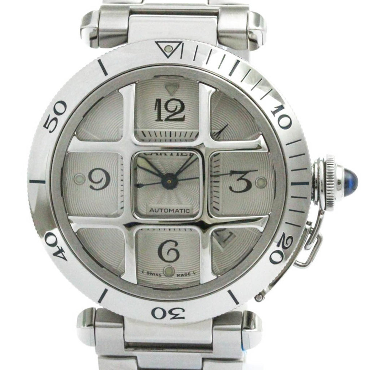 Pre-Owned Polished CARTIER Pasha 38 Grid Steel Automatic Mens Watch W31059H3 BF580579