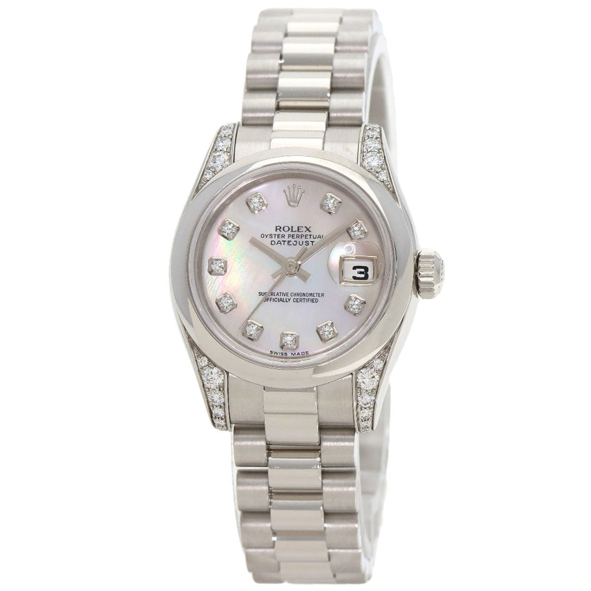 Pre-Owned Rolex 179296NG Datejust 10P Diamond Watch Platinum PT Women's ROLEX