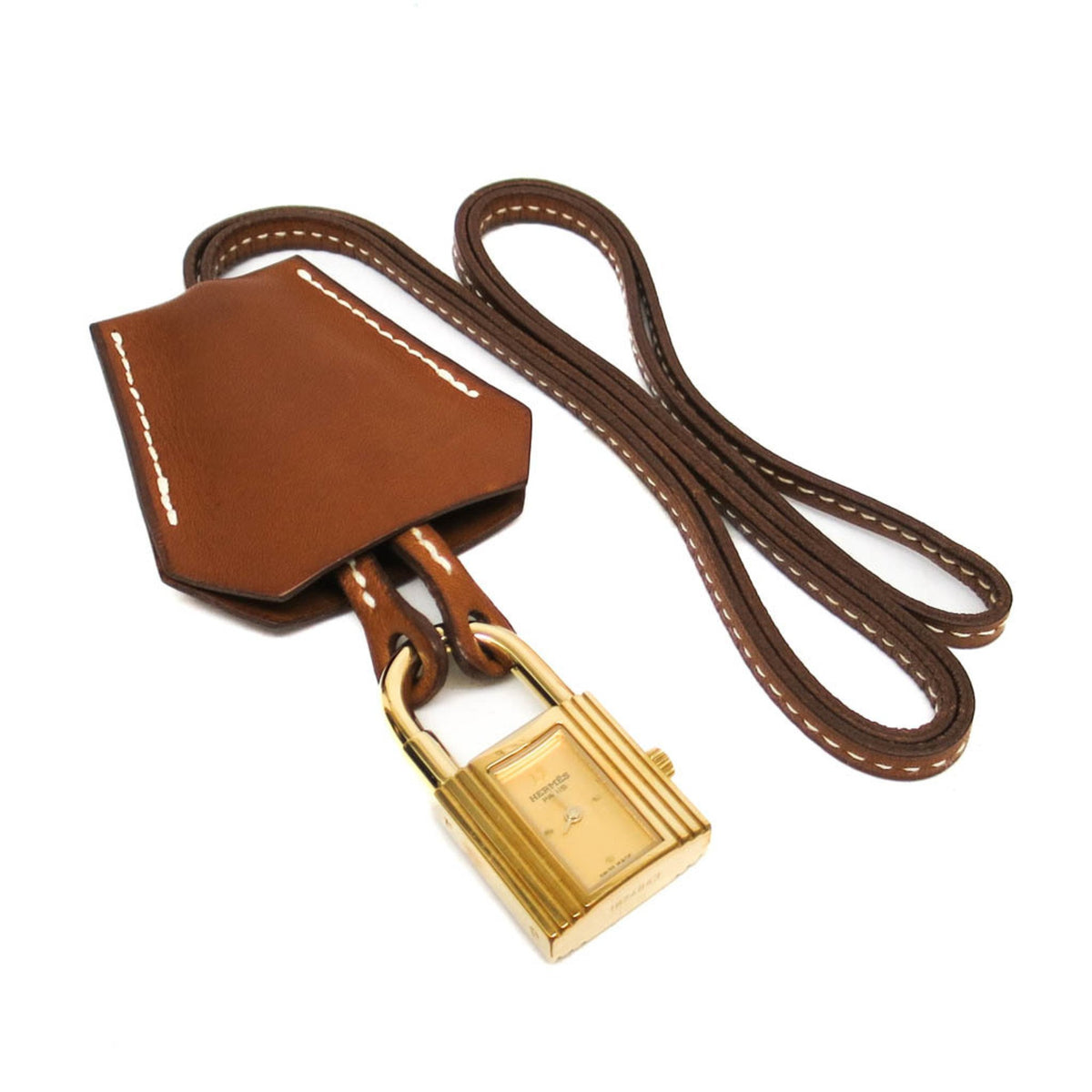 Pre-Owned HERMES Kelly Crochet Gold Plated Leather Quartz Ladies Watch