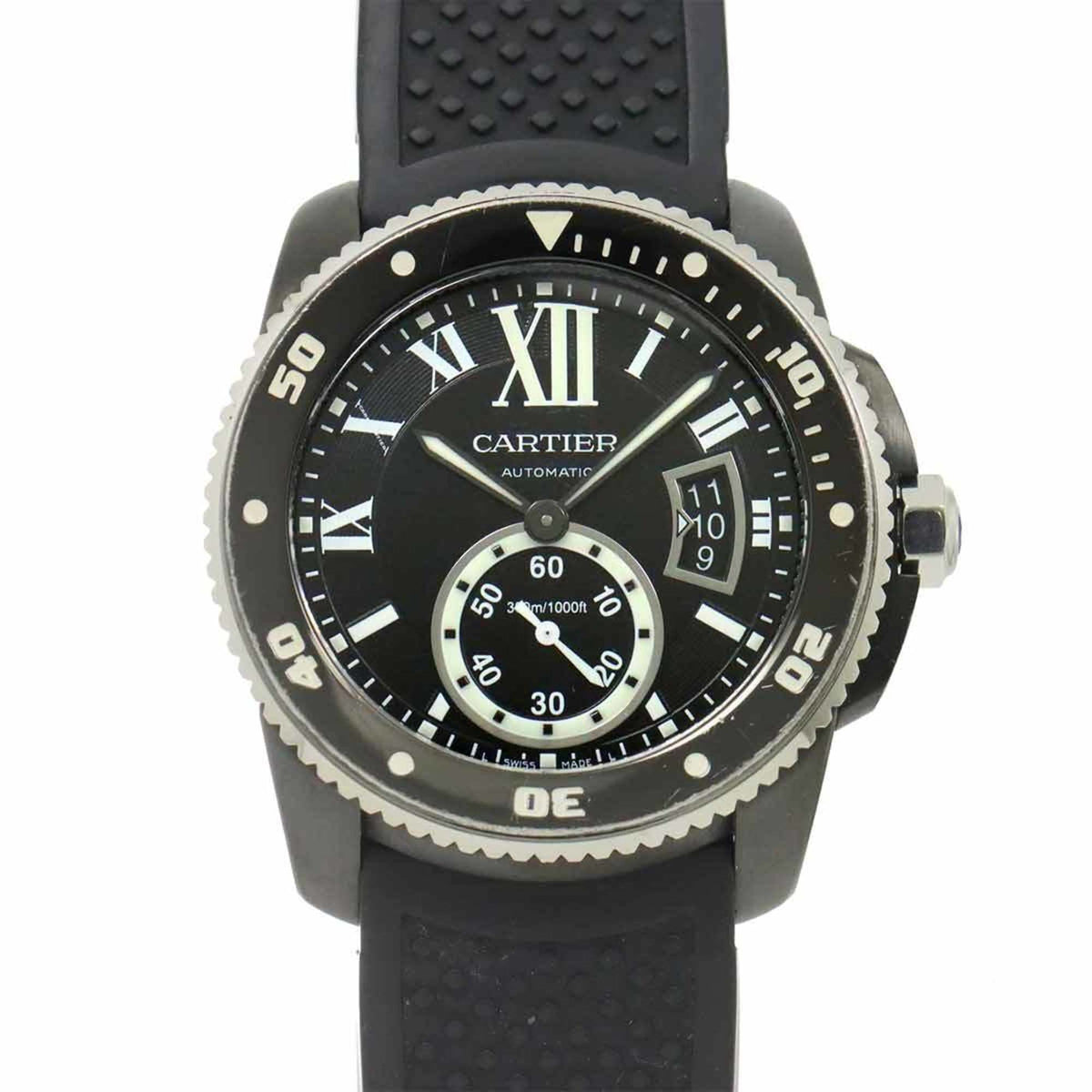 Gebrauchte Cartier Calibre de Diver WSCA0006 Herrenuhr Datum Schwarz Automatikaufzug 