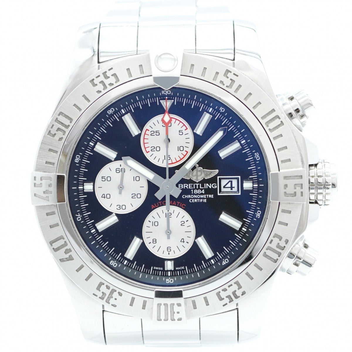 Pre-Owned Breitling Super Avenger II A13371 Black Dial Men's Watch