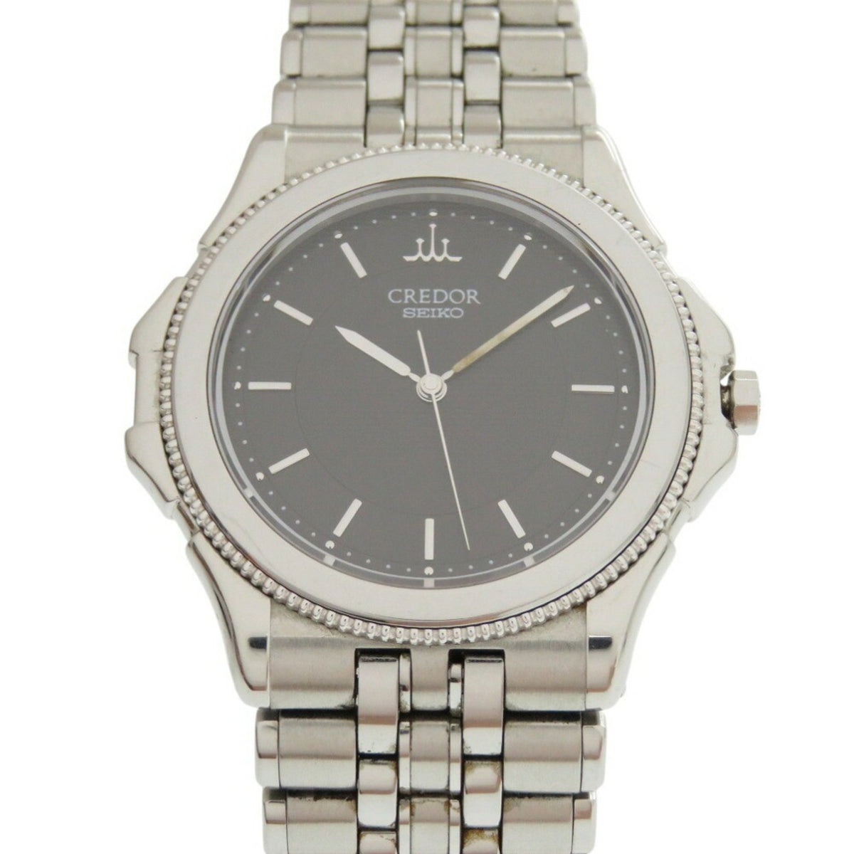 Gebrauchte Seiko Credor Pacific GCAR007 8J81-6A20 SS 18K Weißgold Schwarze Quarz-Armbanduhr Silbernes Zifferblatt 0040SEIKO 