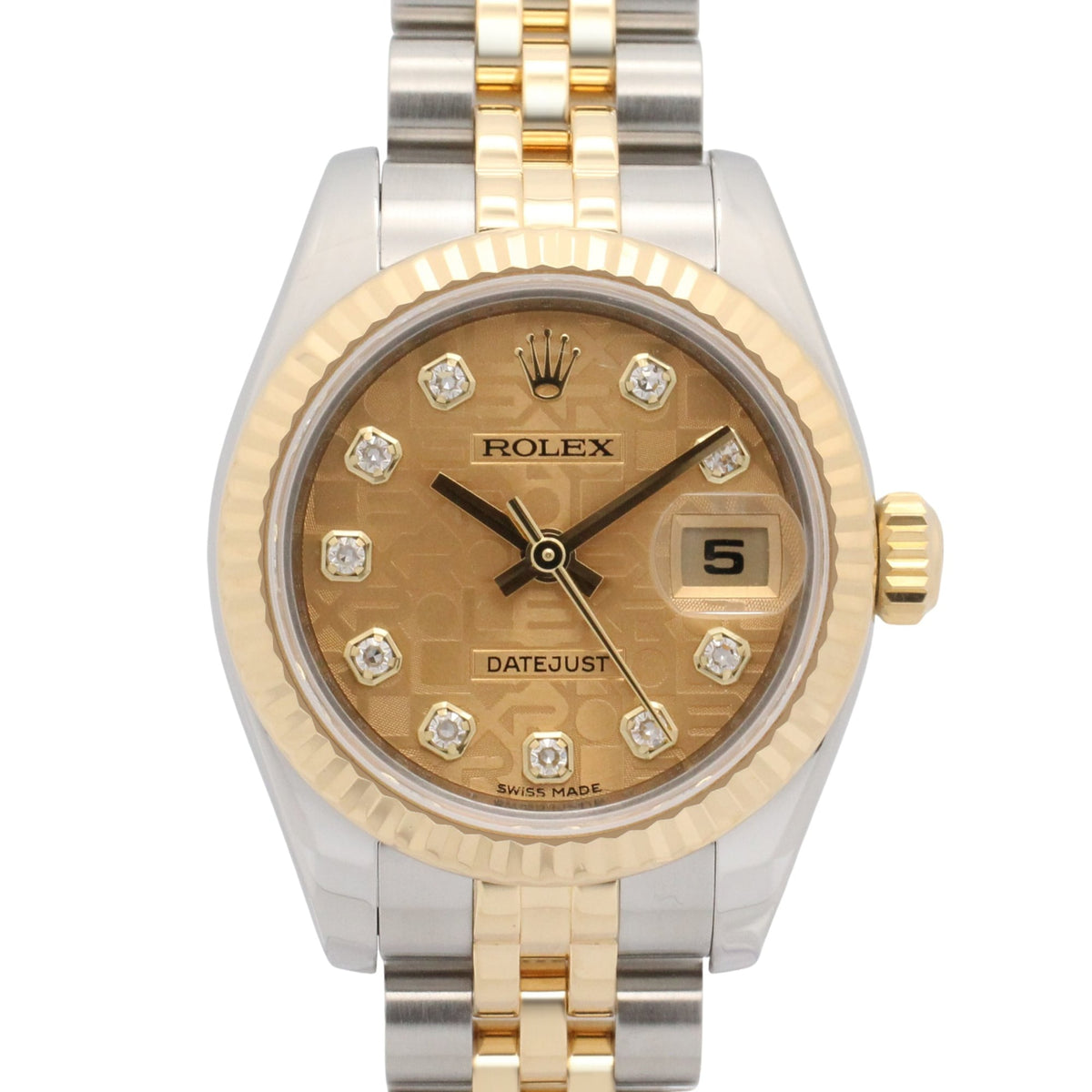 Pre-Owned Rolex Datejust 10P Diamond G-serial Watch, 18K (Yellow Gold) Stainless Steel, Diamond, Ladies', Gold Tone, Champagne, Computer 179173G