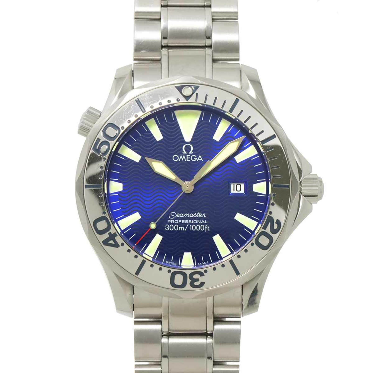 Pre-Owned OMEGA Seamaster 300 Professional 2265 80 Men's Watch with Date, Navy Blue, Quartz Movement